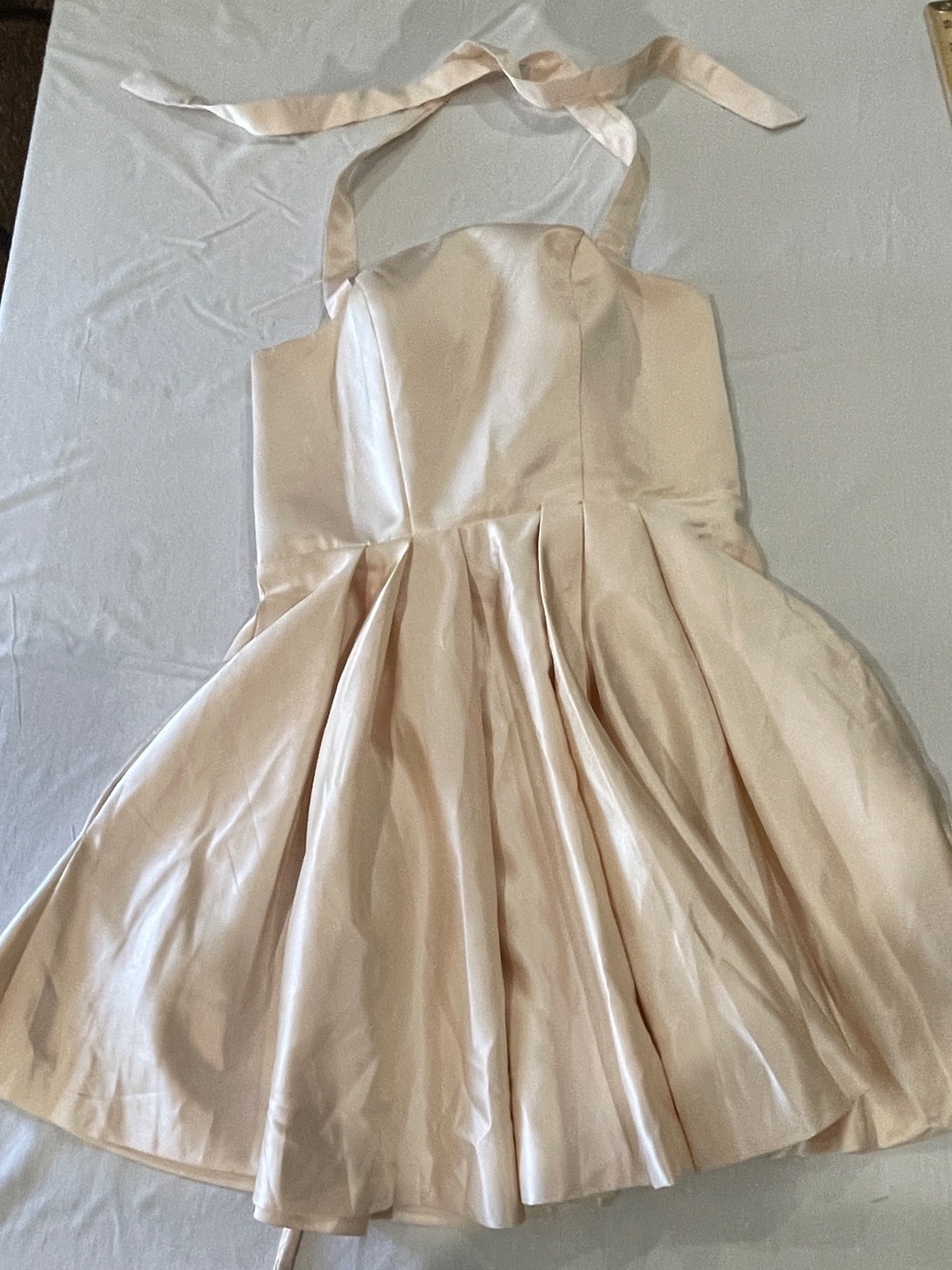 Women’s Cream/Blush Halter, Fitted Bodice, Flare Dress, Special Occasions
Size 6